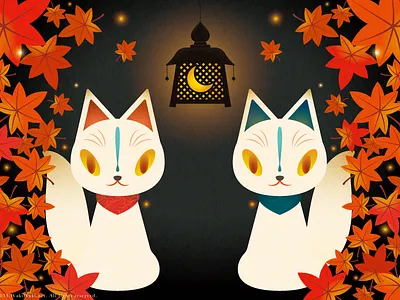 Fox & Japanese maple illustrator