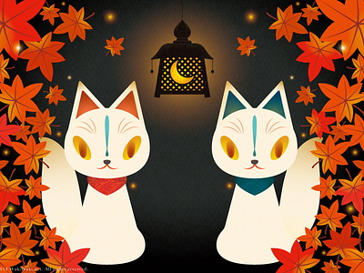 Fox & Japanese maple illustrator
