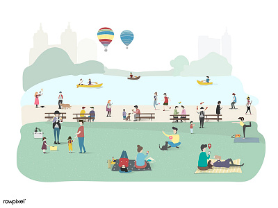 Sunday In The Park activity character community design graphic design icons leisure park people set vector