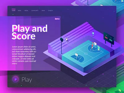 Play and Score gaming illustration isometric landing play score sports ui