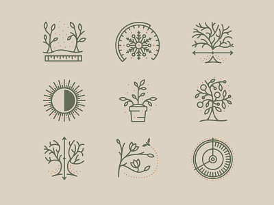 Just Fruits Icon Set collection custom flower iconography icons illustration line plant sun tree weather