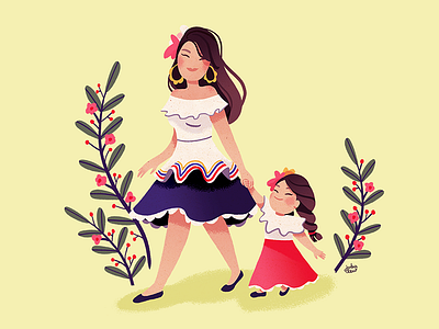 Colombian Dress character colombia colombian dress drawing illustration mother yellow