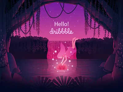 Hello Dribbble first forest illustration shot