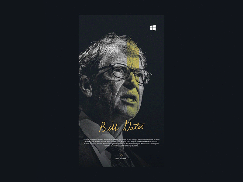 Clean Dark Biography Showcase app bill gates clean daily dailyui dark elon musk mobile steve jobs type ui ux