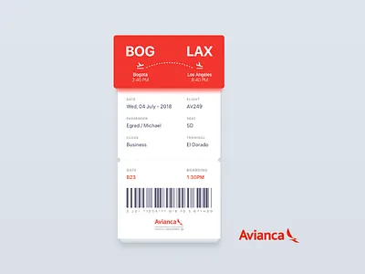 Avianca - Boarding Pass II airline app boarding pass design flight iphonex mobile ui user interface ux