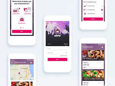 alrtr App interface design mobile app ui ux