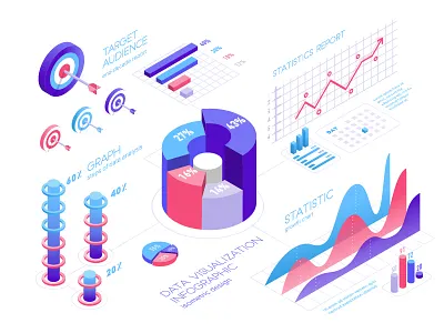 Data visualization infographic isometric design. 3d analisis data diagram graph growth information isometric isometric art isometric design isometric icons isometric illustration isometric style isometry pie chart report statistic chart visualization