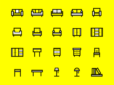 Icons set. Furniture furniture icon set yellow