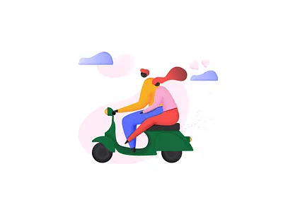 Love is in the air boy character cloud couple girl heart illustration love muzli romantic scooter texture