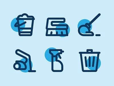 Cleaning Icons bucket clean cleaning line icons icon iconography illustration mop rub spray trash vacuum cleaner vector