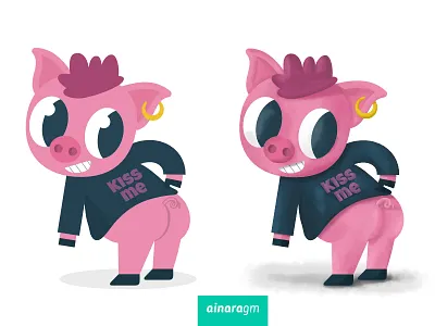 Kiss me illustration kissme pig