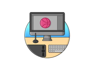 Designer's Desk colorful desk desktop fill color icon icon design iconography imac outline pro pen wacom