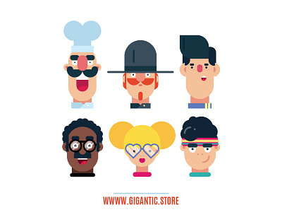 Flat Design Characters - Face illustrations cartoon character characters face female flat design girl head male man people person