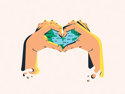 Love the Planet earth global hand heart illustration love planet