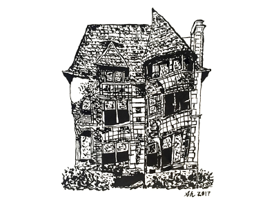 William Livingstone House aka "Slumpy" Illustration architecture artbysharonhillman detroit freehand illustration ink linework pentel brush pen philly artist