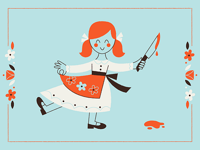 🙂🔪 apron blood character flowers illustration knife mid century murder oops retro vintage
