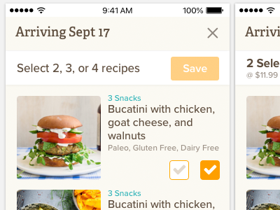 Sun Basket iOS Recipe Selection Interaction ux