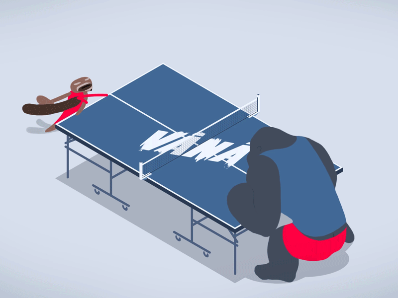 Raccoon and Gorilla playing a game ping pong animals animation fun gorilla intro logo ping pong play raccoon reel zoo