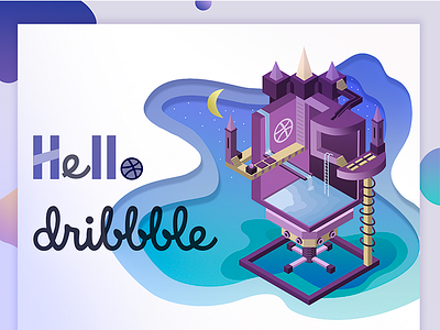 HELLO DRIBBBLE art color creative design gradient illustration isometric palette