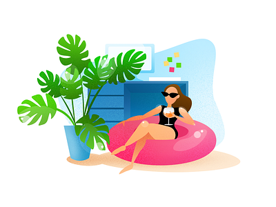 BEACH VIBES beach drinks girl illustration office summer