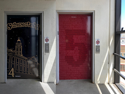 Celebrating Schenectady Elevator Door Panels environmental graphics lettering mural schenectady vintage wall