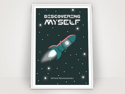 Discovering Myself asteroid astronaut illustration minimalistic poster rocket sci fi science simple space stars