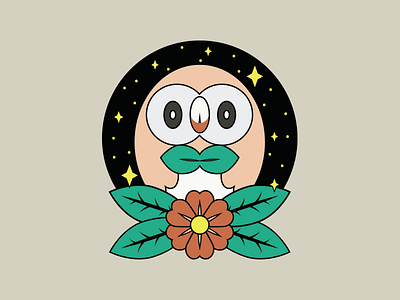 Rowlet bird bowtie floral flower night owl pokemon rose rowlet star