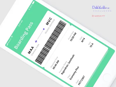 100 Days of UI - #8 appdesign boarding pass challenge ui ux