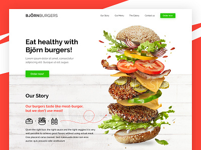 Bjorn Burgers - Concept Home page design bjorn burger design green grid health home page meat uiux ui ux