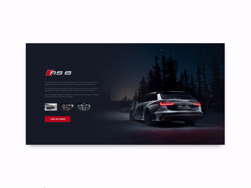 Audi virtual showroom concept animation audi buttons cards cars design gesture interaction invision invision studio invisionapp invisionstudio motion rs6 showroom studiojams swipe ui ux web