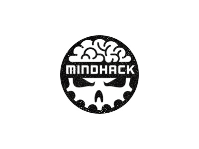 Mindhack brain cog hack logo mind retro skull