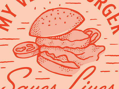 My Veggie Burger Saves Lives burger illustration retro vegetarian veggie