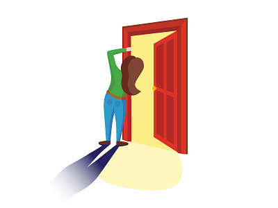 Peek door illustration woman