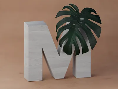 M for Monstera 3d b3d blender concrete m monstera plant type typography