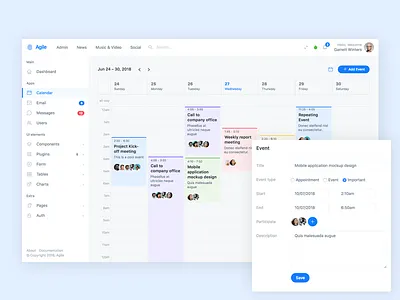 Calendar admin calendar dashboard fullcalendar