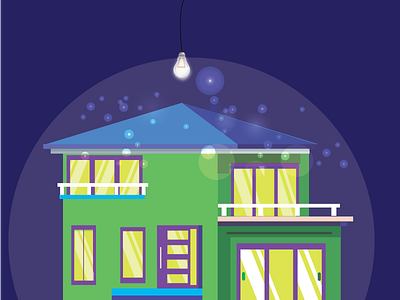 Glowing House art bulb fireflies glass house illustration light night reflection stars window
