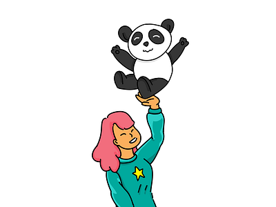 Holding A Baby Panda baby cartoon character clean cute girl illustration light minimal panda photoshop wacom