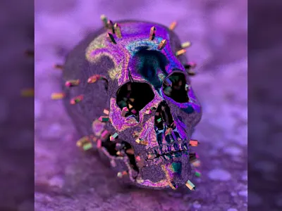Skull 3d art cinema 4d close up design diamond gold skull
