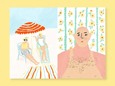 Summer beach illustration summer sunbathe sunburn