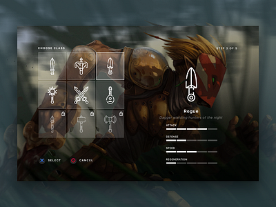 Character Selection 1.1 character class game menu onboard pick role rpg selection ui video