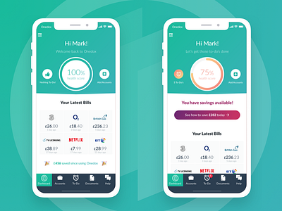 Onedox Dashboard app bills dashboard gradient household bills money saving onedox ui uidesign ux uxdesign web