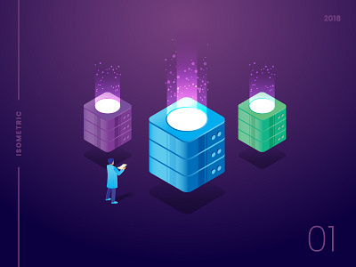 Data Management 2.5d color data management glow gradient icon illustration infographic isometric server vector