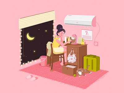 at night girl illustration night people pink