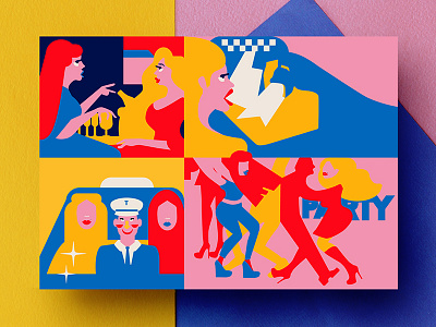Illustrations for N.A.B.I. taxi service bar cafe car children city dance dasha f. drink driver heels moscow taxi
