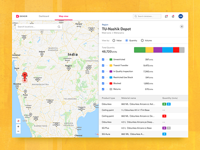 Inventory monitoring dashboard dashboard demographic graph inventory map statistics stock ui ux web app yellow