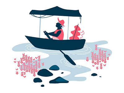 Springs of Naum boat editorial flat illustration macedonia minimalist ohrid organic plants rowing rowing boat water