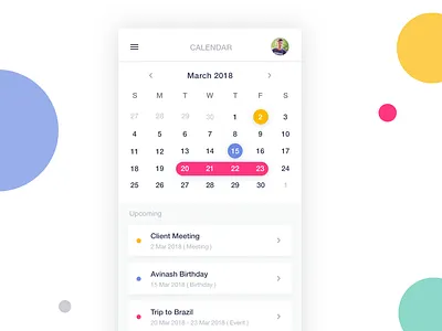 Calendar App app birthday calendar calendars concept event meeting my profile schedule ui