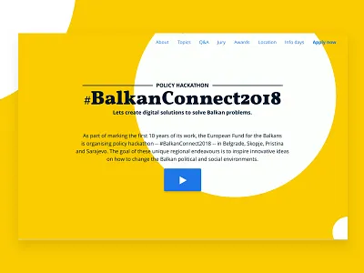 Balkan Connect bold geometric hackathon hero section landing page minimal shapes simple ui design vivid web design yellow