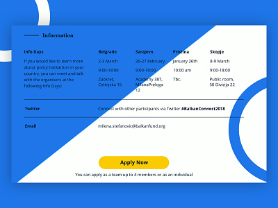 Balkan Connect blue bold geometric hackathon hero section landing page minimal shapes simple ui design vivid web design