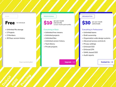 DailyUI 030 Pricing bold brutalism colorful colourful dailyui flat nunito pop pricing subscription ui